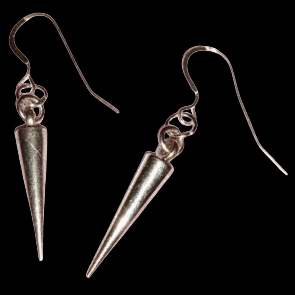 Spike Dangle Earrings Solid 925 Sterling Silver Wires Gothic Punk Goth Spikes